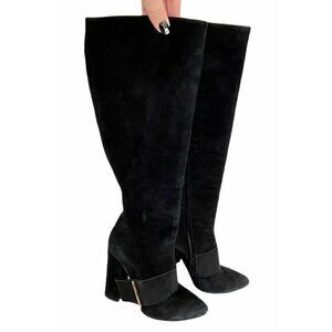 RICHARD BRAQO Woman's Black Suede Knee High Boots Size 39 US 8.5 Made in Italy